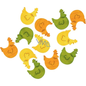 Wooden chickens orange-yellow-green 4 cm 12 pieces