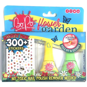 Bo-Po Flower nail polish peel off yellow 2,5 ml + nail polish peel off light green 2,5 ml + nail stickers, cosmetic set for children