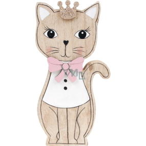Wooden cat with pink bow and crown 15 cm