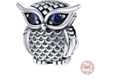 Sterling silver 925 Owl with blue cubic zirconia, bead on bracelet animal