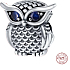 Sterling silver 925 Owl with blue cubic zirconia, bead on bracelet animal
