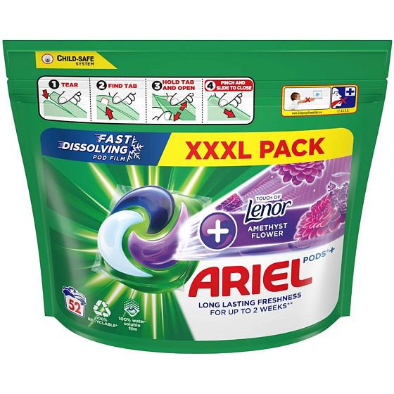 Ariel +Touch Of Lenor Amethyst Flower gel capsules for long-lasting freshness 52 pieces