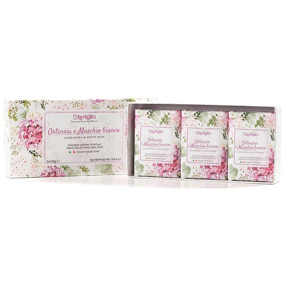Iteritalia Hydrangea and white moss vegetable toilet soap 3 x 125 g, gift set