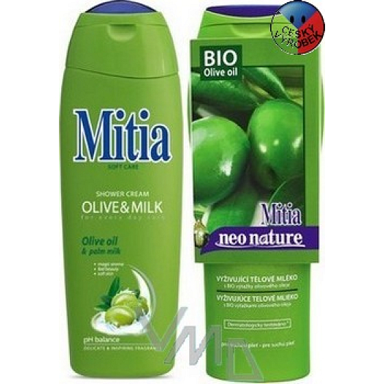 Mitia Soft Care Olive & Milk shower gel 400 ml + nourishing body lotion 400 ml, cosmetic set