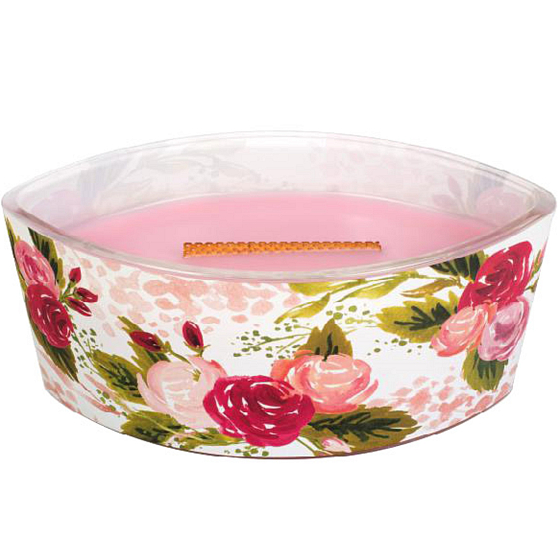 WoodWick Illustrated Moms Rose - Rose scented candle with wooden wide wick and glass ship lid 453 g