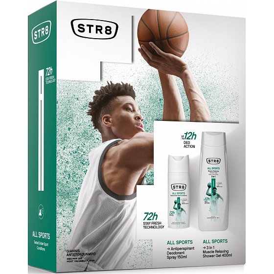 Str8 All Sports antiperspirant deodorant spray for men 150 ml + shower gel 400 ml, cosmetic set