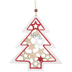 Wooden sapling with gold glitter for hanging Red 15 x 17 cm