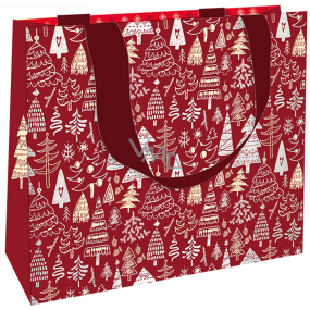 Nekupto Gift paper bag with embossing 23 x 18 cm Christmas red with trees