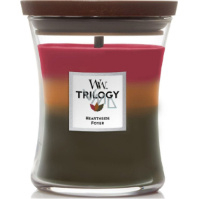 WoodWick Trilogy Hearthside Foyer - Sitting by the fireplace scented candle with wooden wick and lid glass medium 275 g