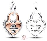 Charm Sterling silver 925 Two-tone rotating heart Padlock 2in1, love bracelet pendant