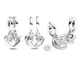 Charm Sterling silver 925 Hearts linked together 2in1, love bracelet pendant