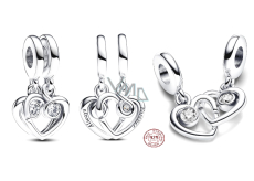 Charm Sterling silver 925 Hearts linked together 2in1, love bracelet pendant