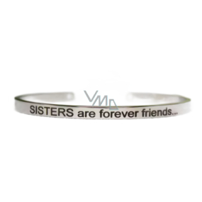 Stainless steel bracelet silver with engraving Sisters are friends forever, open cuff, 4 mm