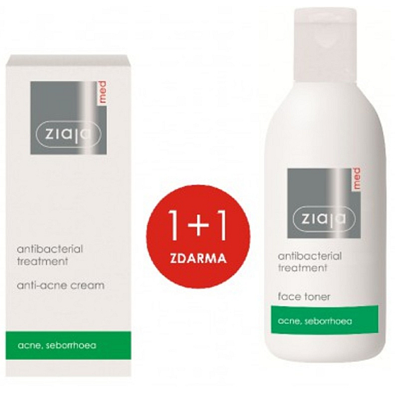 Ziaja Med Antibacterial Light Face Cream for Acne 50 ml + Cleansing Tonic for Oily and Problematic Skin 200 ml, duopack