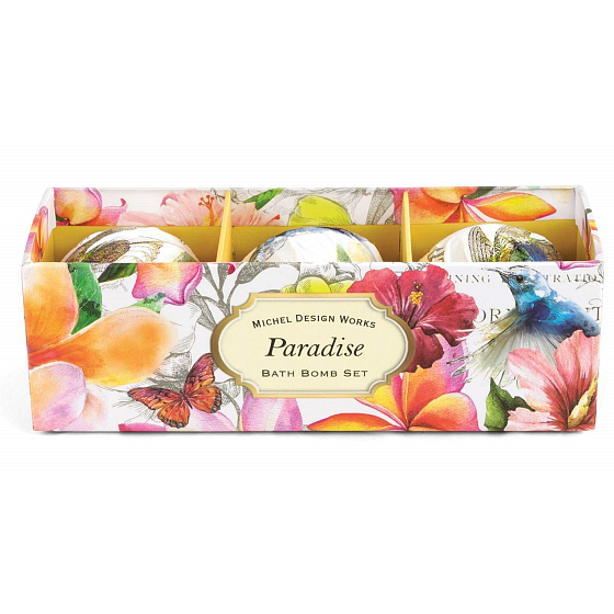 Michel Design Works Paradise luxury set of sparkling bath balls with relaxing warm scent 3 x 50 g, cosmetic set