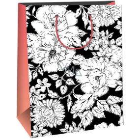 Ditipo Gift paper bag 22 x 10 x 29 cm Creative black, white flowers