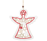 Wooden angel with gold glitter Red 15 x 17 cm