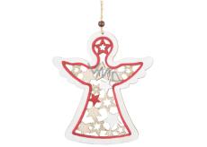 Wooden angel with gold glitter Red 15 x 17 cm