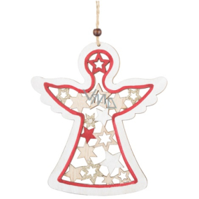 Wooden angel with gold glitter Red 15 x 17 cm