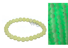 Jade Luminois Light Phosphorescent, yellow glow in the dark, bracelet elastic natural stone, bead 6 mm / 16 - 17 cm