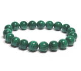 Malachite bracelet elastic natural stone, bead 9 - 10 mm / 16 - 17 cm, wishing stone