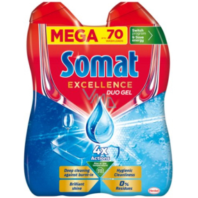 Somat Excellence Duo Gel Hygienic dishwasher gel for hygienic cleanliness and shiny shine 70 doses 2 x 630 ml, duopack