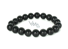 Tourmaline black bracelet elastic natural stone, ball 10 mm / 16 - 17 cm, guardian of good mood