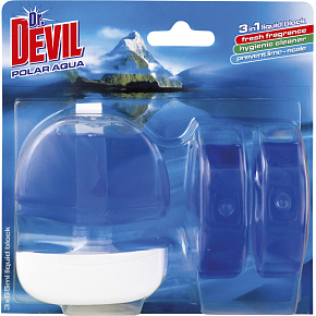 Dr. Devil 3v1 Polar Aqua liquid WC block, holder + refill 3× 55 ml