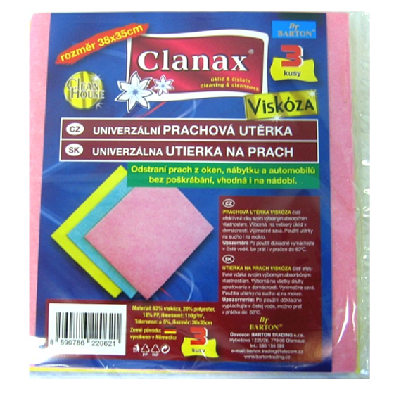 Clanax Universal cloth viscose non-woven 34 x 38 cm, 3 pieces