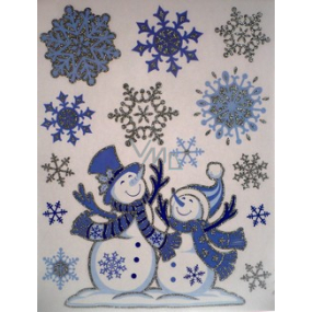 Window foil without glue ice with silver glitter snowmen 31 x 22 cm