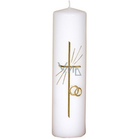 Lima Relief Cross and rings altar candle white cylinder 60 x 220 mm 1 piece