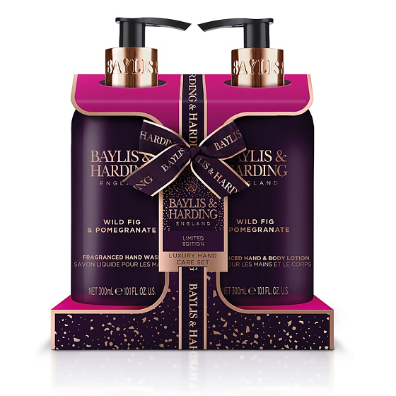 Baylis & Harding Fig and Pomegranate liquid soap dispenser 300 ml + hand and body lotion 300 ml, cosmetic set for women
