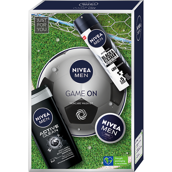 Nivea Men Game On Active Clean shower gel 250 ml + Creme cream 75 ml + Invisible Black & White antiperspirant deodorant spray 150 ml, cosmetic set for men