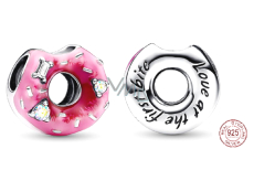 Charm Sterling silver 925 Doughnut charm - donut with cubic zirconia and enamel, bead for bracelet, food and drink