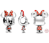 Charm Sterling silver 925 Disney Minnie Mouse mouse with polka dot dress and bow, bead on bracelet