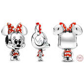 Charm Sterling silver 925 Disney Minnie Mouse mouse with polka dot dress and bow, bead on bracelet