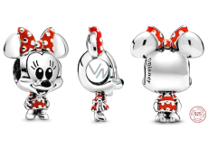 Charm Sterling silver 925 Disney Minnie Mouse mouse with polka dot dress and bow, bead on bracelet