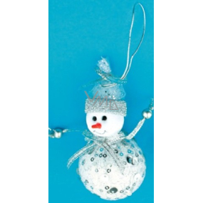White snowman with silver sequins for hanging 10 cm