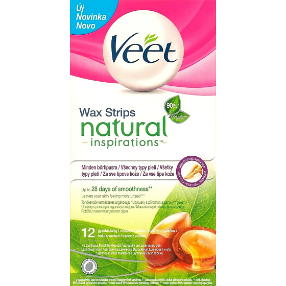 Veet Natural Cold Wax Strips 12 pieces + Luminous Finish Wipes 2 pieces