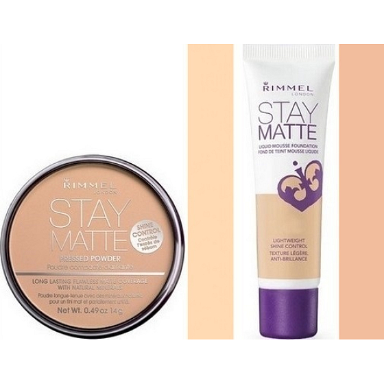 Rimmel London Stay Matte Liquid Mousse makeup 200 Soft Beige 30 ml + Stay Matte Powder 004 Sandstorm 14 g