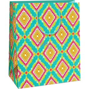 Ditipo Gift paper bag 26.4 x 13.7 x 32.4 cm turquoise, colored diamonds AB