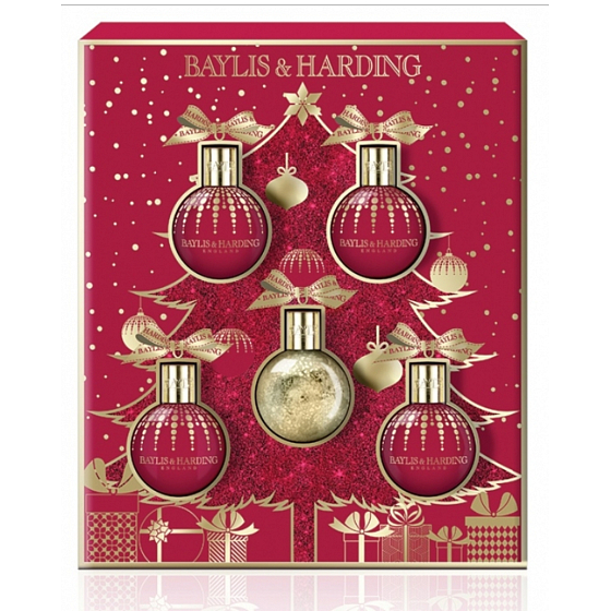 Baylis & Harding Fig and Pomegranate liquid body soap 100 ml + shower gel 2 x 100 ml + body and hand lotion 2 x 100 ml, cosmetic set of ornaments