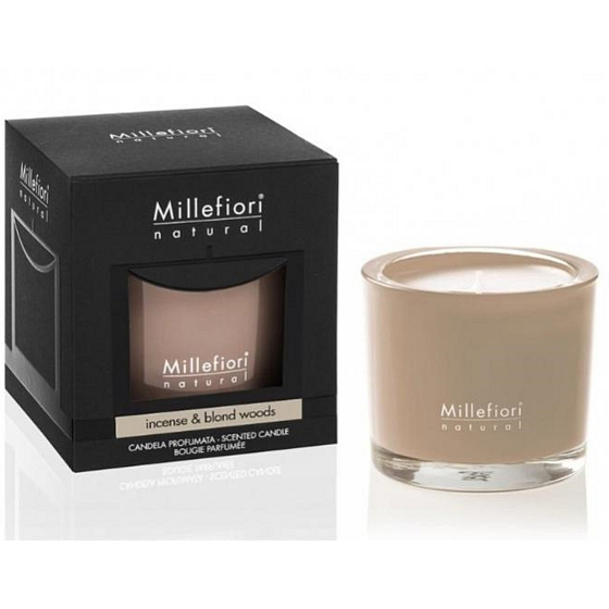 Millefiori Milano Natural Incense & Blond Woods - Incense and Light wood Scented candle burns for up to 60 hours 180 g