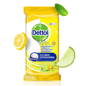 Dettol Lemon & Lime antibacterial wipes for surfaces of 32 pieces