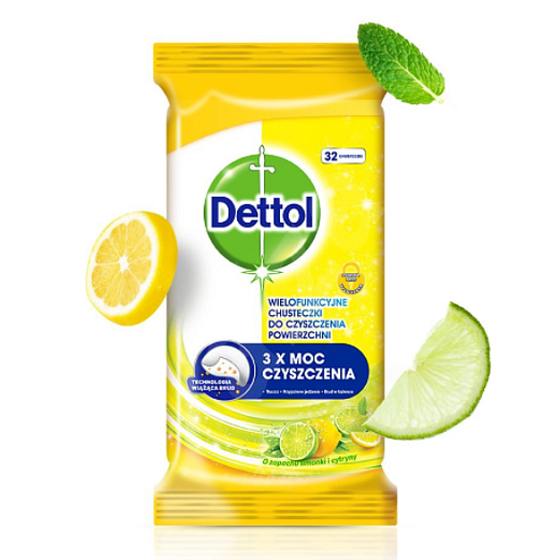 Dettol Lemon & Lime antibacterial wipes for surfaces of 32 pieces
