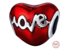 Charm Sterling Silver 925 Red Heartbeat Love, Love Bead Bracelet