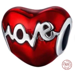 Charm Sterling Silver 925 Red Heartbeat Love, Love Bead Bracelet