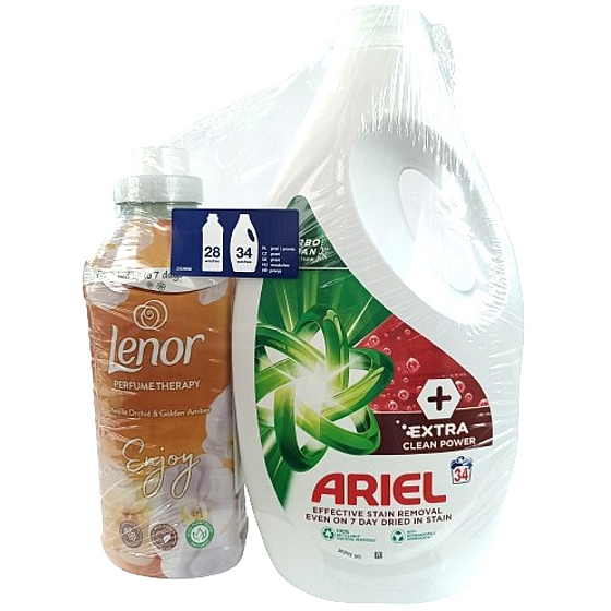 Ariel Extra Clean Power universal washing gel 34 doses + Lenor Vanilla Orchid & Golden Amber fabric softener 28 doses, duopack