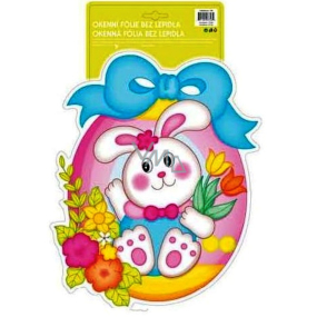 Window foil without glue Easter hologram shaped, bunny with a blue ribbon 40 x 27 cm