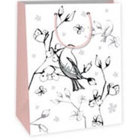 Ditipo Gift paper bag for painting 22 x 10 x 29 cm white bird flowers Kreativ 40